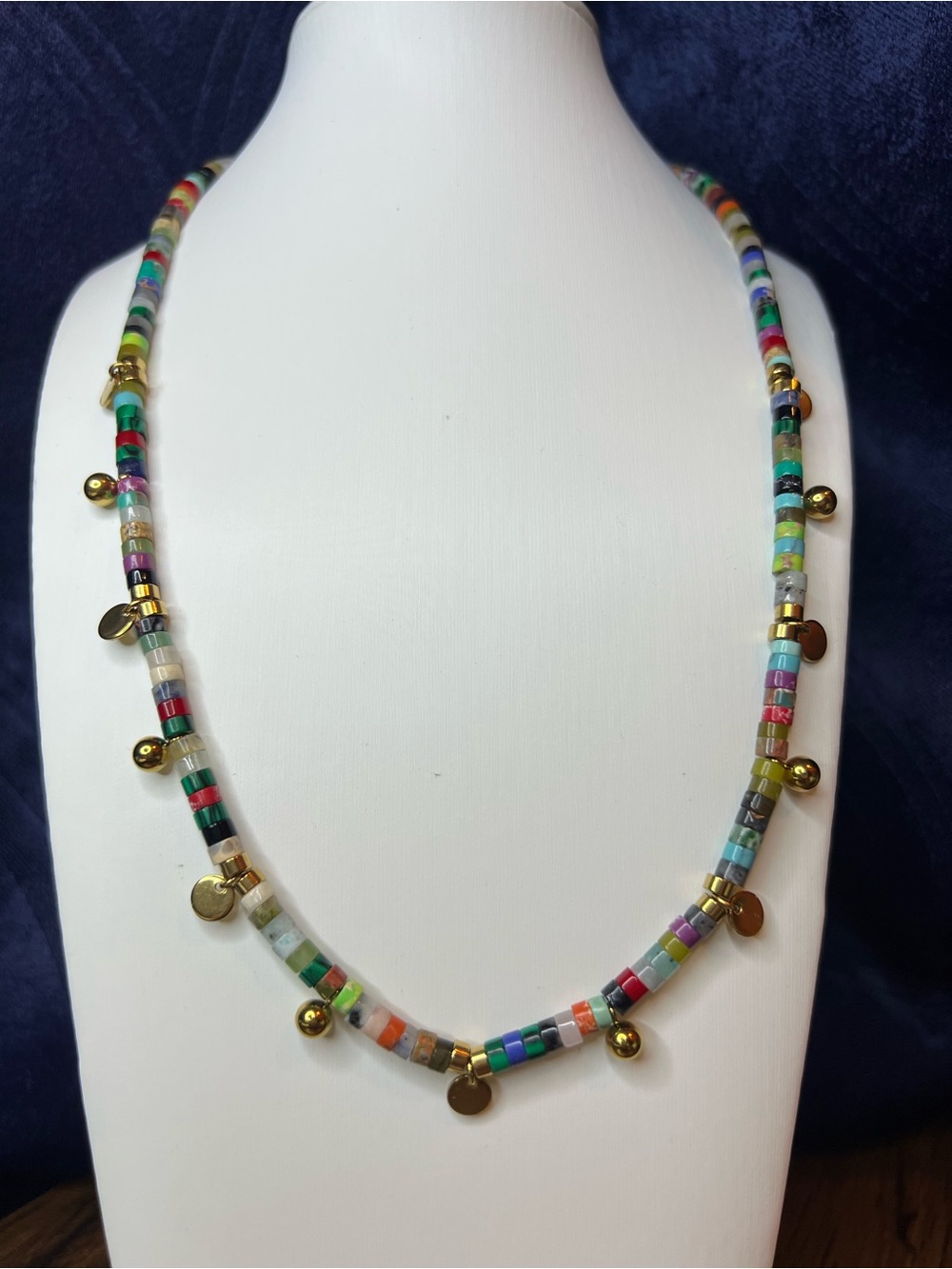 Multi-Gemstones Stainless Steel Gold Accent Necklace NWOT